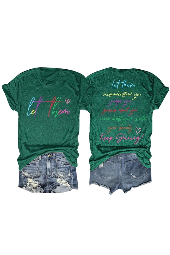 Plus Size Summer Clothes for Women Let Them Misunderstand You T Shirt For Women Inspirational Letter Print Saying Tshirt Crewneck Tee Positive T Shirt Business Tops Low Back Shirts Short Green 3XL