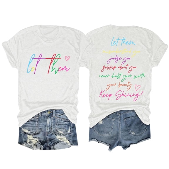 Plus Size Summer Clothes for Women Let Them Misunderstand You T Shirt For Women Inspirational Letter Print Saying Tshirt Crewneck Tee Positive T Shirt Business Tops Low Back Shirts Short White XL