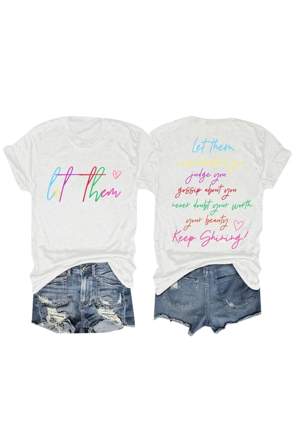 Plus Size Summer Clothes for Women Let Them Misunderstand You T Shirt For Women Inspirational Letter Print Saying Tshirt Crewneck Tee Positive T Shirt Business Tops Low Back Shirts Short White M