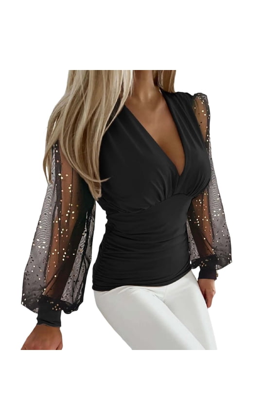 Plus Size Summer Clothes for Women Long Sleeve Fashionable V Neck Lace Patchwork Shirt For Women S Blouses Cute Ladies Tops Size Large Flattering Tunics Thin Long Sleeve Shirts Teen Top Black XL