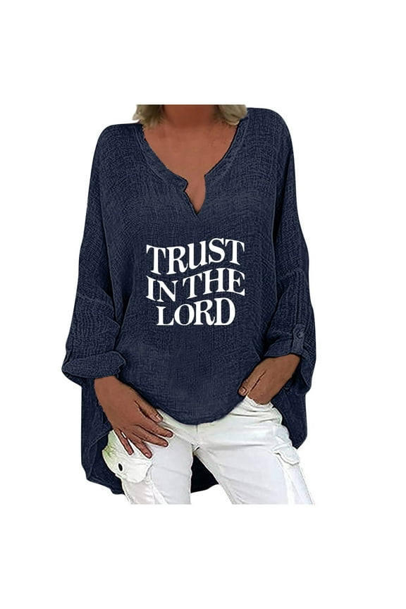 Plus Size Summer Clothes for Women Summer Long Sleeved Fashionable Breathable Comfortable Long Tail Style Printed V Neck T Shirt Top 5 Women Casual Shirts Pack Woman Shirt Low Back Navy L