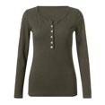 thumbnail image 1 of Plus Size Summer Clothes for Women V Neck Shirts Long Sleeve Solid Button Down Basic Tops Tees Lace Tops Women Juniors Dressy Long Sleeve Shirts Button up Crop Top Ladies Cold Green 2XL, 1 of 4