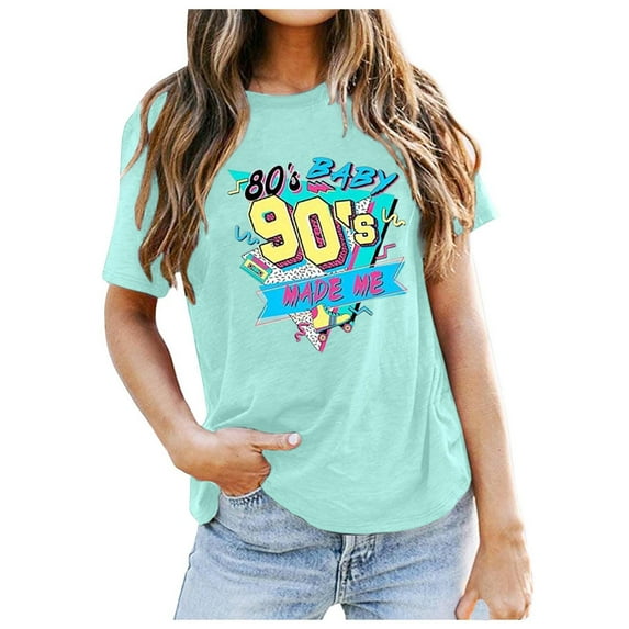 Plus Size Summer Clothes for Women Vintage 90's Stylish Casual Ladies Short Sleeved Party Print Top T Shirt Lady Workout Top Women Lace Long Sleeve Womens Long Sleeved T Shirts Ladies Mint Green S