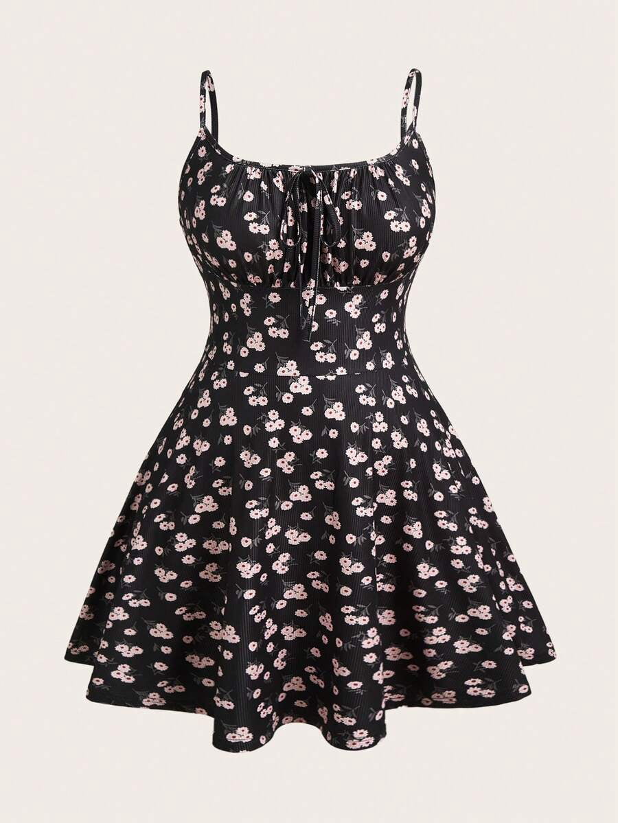 missguided milkmaid mini dress in black ditsy floral Plus Size Summer Dark Green Spaghetti Strap Cami Dress 2024 black bridesmaid dress The product images (without Size:33W | 34-36L Plus Size Black Prom