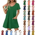 thumbnail image 1 of Plus Size Summer Dress for Women Womens Summer Short Sleeve Casual Dresses V-Neck Dress with Pockets Ndbuld,Green XL, 1 of 8