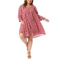 thumbnail image 1 of Agnes Orinda Plus Size Summer Dress for Womens Drawstring V Neck Babydoll Midi Flowy Dresses Sundress 1X Red, 1 of 3