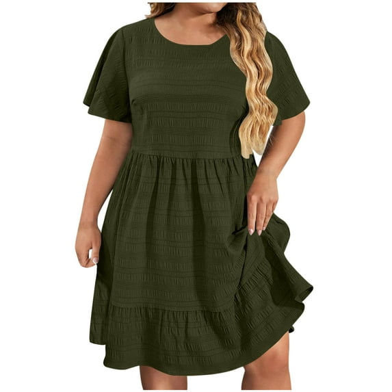 Plus Size Summer Dresses Sevevn Fashion Women's Plus Size Casual Solid Short Sleeved Round Neck Dress
