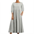 thumbnail image 1 of Plus Size Summer Dresses Women'S Summer Loose Long Sleeve Round Neck Solid Color Ankle-Length Dress, 1 of 6