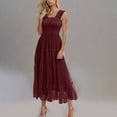 thumbnail image 1 of Plus Size Summer Dresses, Women's Fashion Sexy Solid Short Sleeve Pleated Dresses Long Dress Midi Maxi Dresses Elastic Waist Boho Beach Dress Pockets(Wine,L), 1 of 9