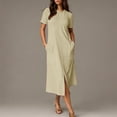 thumbnail image 1 of Plus Size Summer Dresses, Women's Summer Casual Dress Gradual Sleeveless Neck V-Neck Long Dress(Khaki,L), 1 of 7