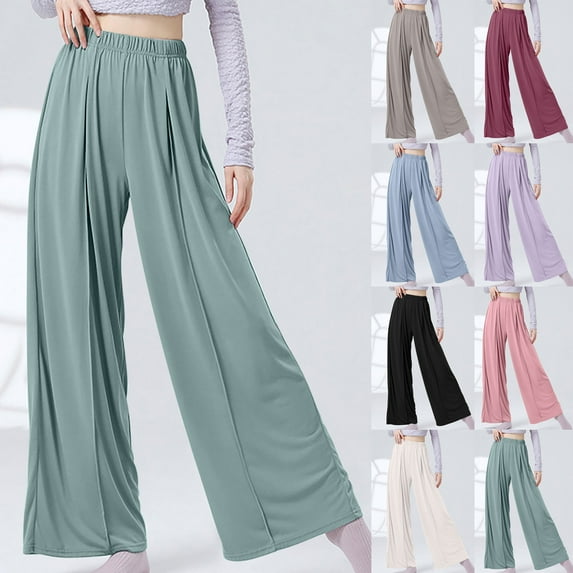 Plus Size Summer Dresses Womens Pants Wide Leg Fashion Womens Casual Solid Color Elastic Loose Pants Straight Wide Leg Trousers Pants