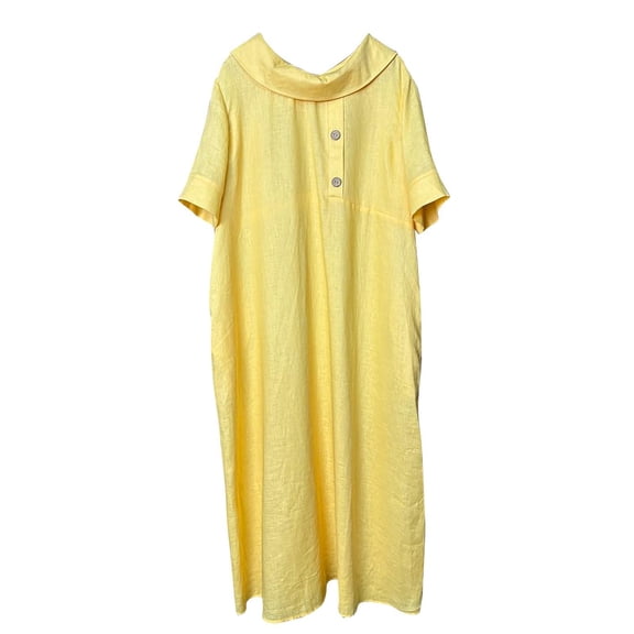 Plus Size Summer Dresses for Women 2026 Solid Color Short Sleeved Lapel Casual Loose Wedding Guest Dress