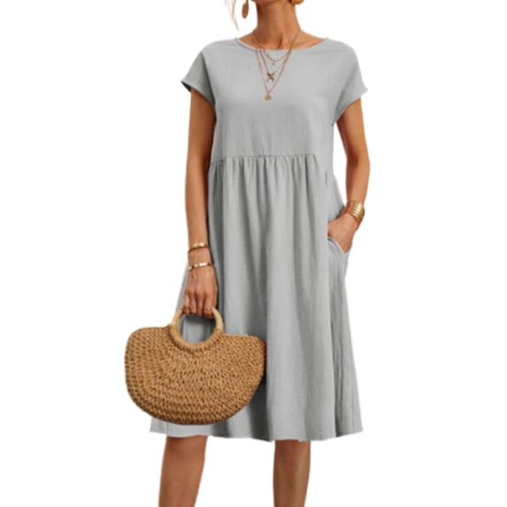 Plus Size Summer Dresses for Women Casual Plain Simple T-Shirt Dresses Daily Party Midi Dress Alsol Lamesa