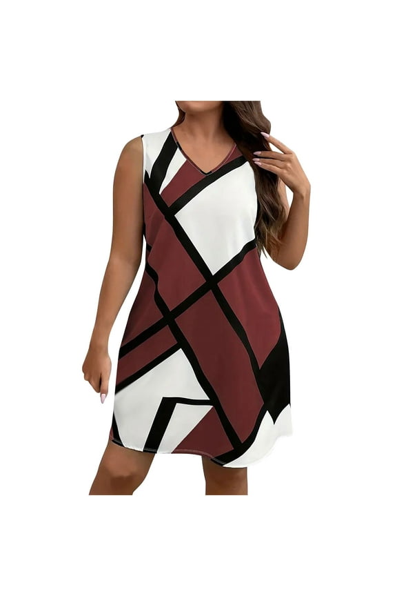 Plus Size Summer Dresses for Women Sleeveless Casual Tshirt Tank Sundresses Work Office Aline Dress Wine, 4XL