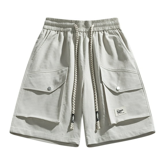 Plus Size Summer Mens Solid Color Workwear Shorts Outdoor Casual Multi Pocket Five Quarter Pants