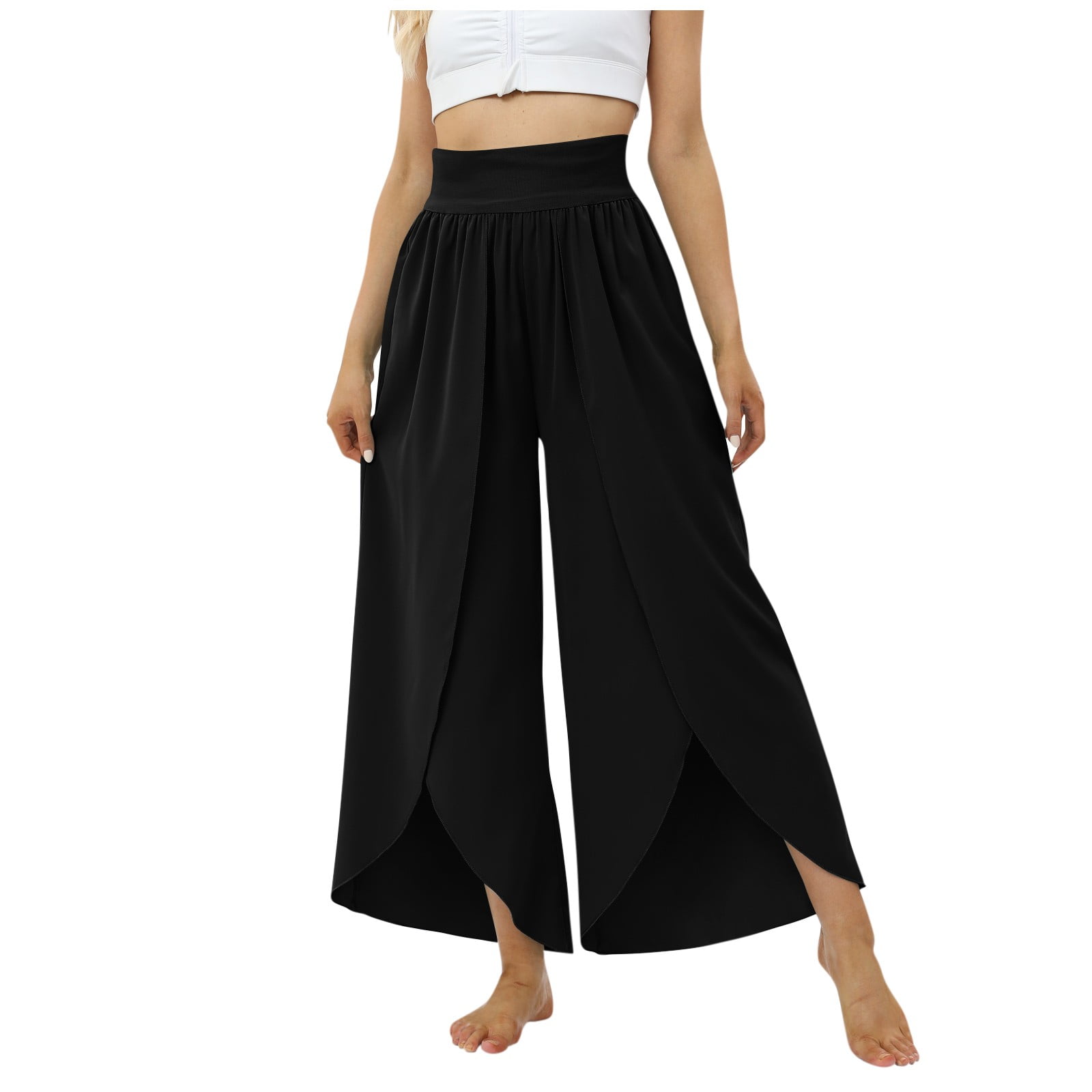 Plus Size Summer Outfits Flowy Split Wide Leg Pants High Waisted Yoga ...