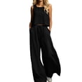 thumbnail image 1 of Plus Size Summer Outfits For Women Square Neck Sleeveless Tank Tops Drawstring Wide Leg Pants With Pockets (XL, Black), 1 of 5