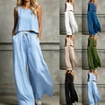 thumbnail image 1 of Plus Size Summer Outfits For Women Square Neck Sleeveless Tank Tops Drawstring Wide Leg Pants With Pockets (XL, Light Blue), 1 of 5