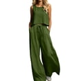 thumbnail image 1 of Plus Size Summer Outfits For Women Square Neck Sleeveless Tank Tops Drawstring Wide Leg Pants With Pockets (XXL, Green), 1 of 5