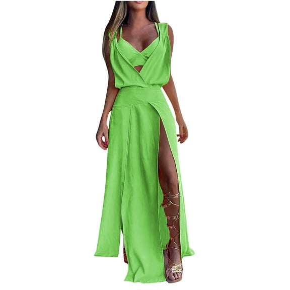 Plus Size Summer Outfits Women Outfits Clothing Set Female V-Neck Sleeveless Tops Skirt Suit Trousers Pant Style S_466 Women's Tracksuits Green S