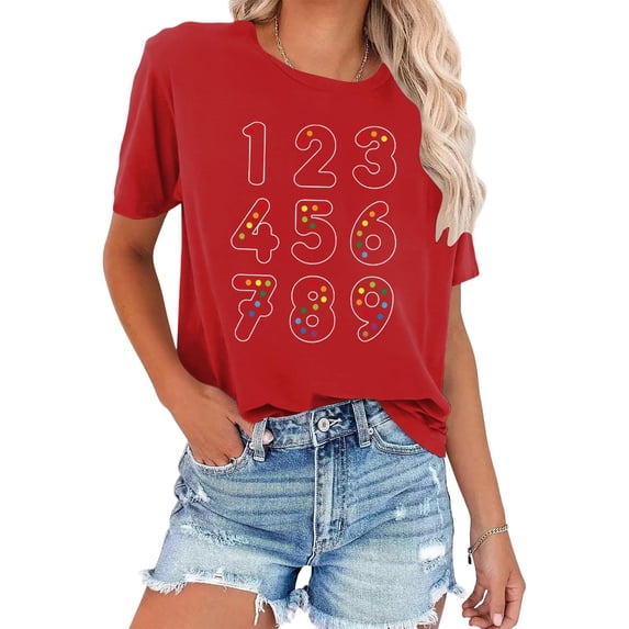 Plus Size Summer Shirt for Women Casual Printed Short Sleeve Crew Neck Tshirt Trendy Lighweight Tops (2XL, Red)