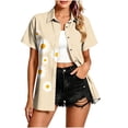 thumbnail image 1 of Plus Size Summer Shirts for Women Short Sleeve Button Down Collared Fashion Printed Casual Loose Beach Vacation Tops (XL, Yellow), 1 of 5