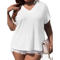 thumbnail image 1 of Plus Size Summer Short Sleeve Women V Neck Solid Casual Tee Shirt, 1 of 6