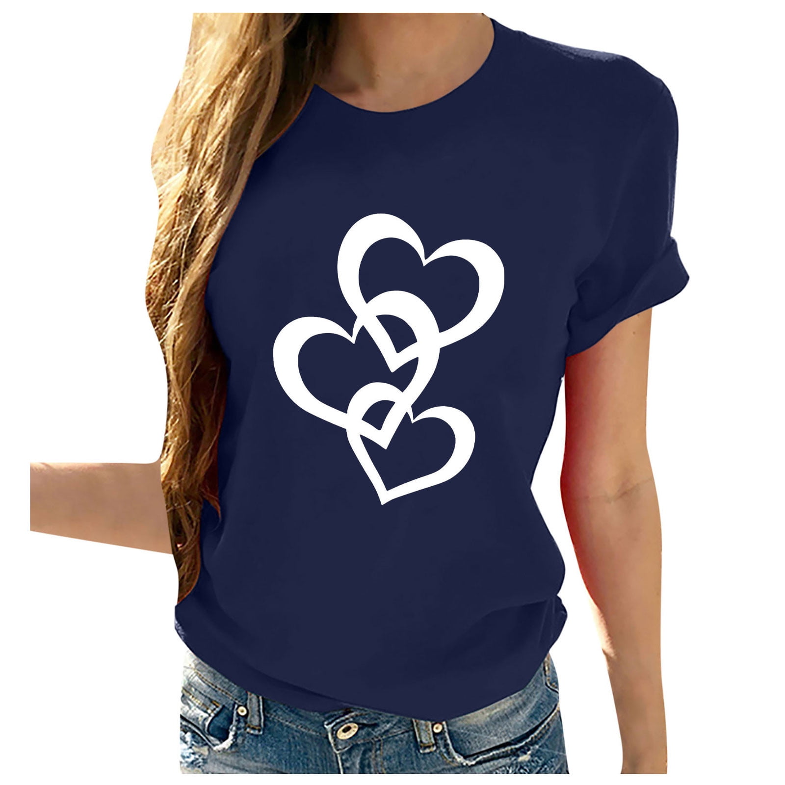 Plus Size Summer Tshirts for Women Short Sleeve Heart Printed Regular