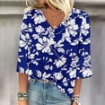 thumbnail image 1 of Plus Size Summer Tops 2023 Women Fashion Printed T-shirt 3/4 Sleeves Blouse V-Neck Casual Tunic Up to 65% off, 1 of 5