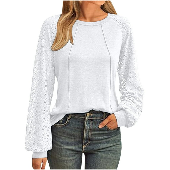 Plus Size Summer Tops Lace Sleeve Cover Line Solid Color Casual Crew-neck White Beach Vacation Fashion Basics Clothes S-2XL