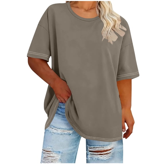 Plus Size Summer Tops Short Sleeve Round Neck Tunic Plain Casual T Shirts Comfy Oversized Loose Fit Cotton T-Shirts Summer Tops for Women 2026
