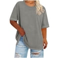 thumbnail image 1 of Plus Size Summer Tops Short Sleeve Round Neck Tunic Plain Casual T Shirts Comfy Oversized Loose Fit Cotton T-Shirts Summer Tops for Women 2026, 1 of 5