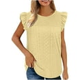 thumbnail image 1 of Plus Size Summer Tops for Women Crochet Crewneck Ruffle Shorts Sleeve T Shirts Loose Blouses, 1 of 9