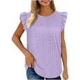 thumbnail image 1 of Plus Size Summer Tops for Women Crochet Crewneck Ruffle Shorts Sleeve T Shirts Loose Blouses, 1 of 6