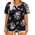 thumbnail image 1 of Plus Size Summer Tops for Women Floral Printed T-shirts Loose Fit Casual V Neck Blouse S-5XL Graphic Tees (M, Black|Floral), 1 of 5