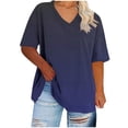 thumbnail image 1 of Plus Size Summer Tops for Women Gradient Color V Neck T-Shirts Loose Fit 1X-5X Soft Casual Oversized Tshirts (3XL, Navy), 1 of 6