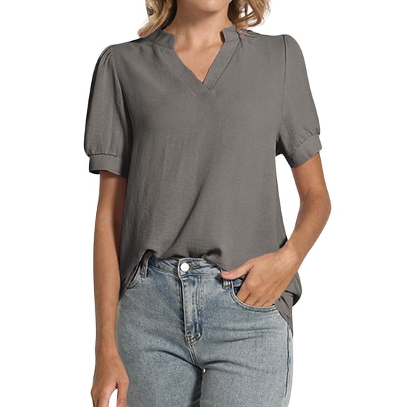 Plus-Size-Summer-Tops for Women Women's Fashion Comfortable Breathable V-Neck Bubble Short Sleeve Loose Elegant T-Shirt