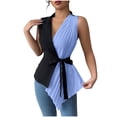 thumbnail image 1 of Plus Size Summer Womens Tops Contrasting Blouses Bandage Pleated V-Neck Fashionable Tank Top, 1 of 2