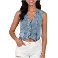 thumbnail image 1 of Plus Size Summer Womens Tops Fashionable Sleeveless Slim Denim, 1 of 5
