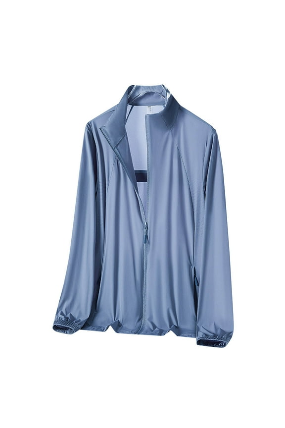 Plus Size Sun-Proof Blouse for Men Lightweight Hooded Cooling Shirt with Pocket Solid Color Zip Up Long Sleeve Top