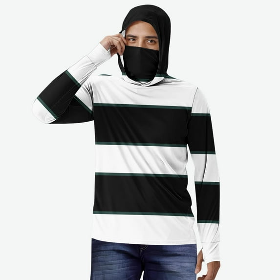Plus Size Sun Protection Shirts for Men with Hooded and Masks Big & Tall S-5X Pullover Long Sleeve Color-Block Cooling UV T-Shirts