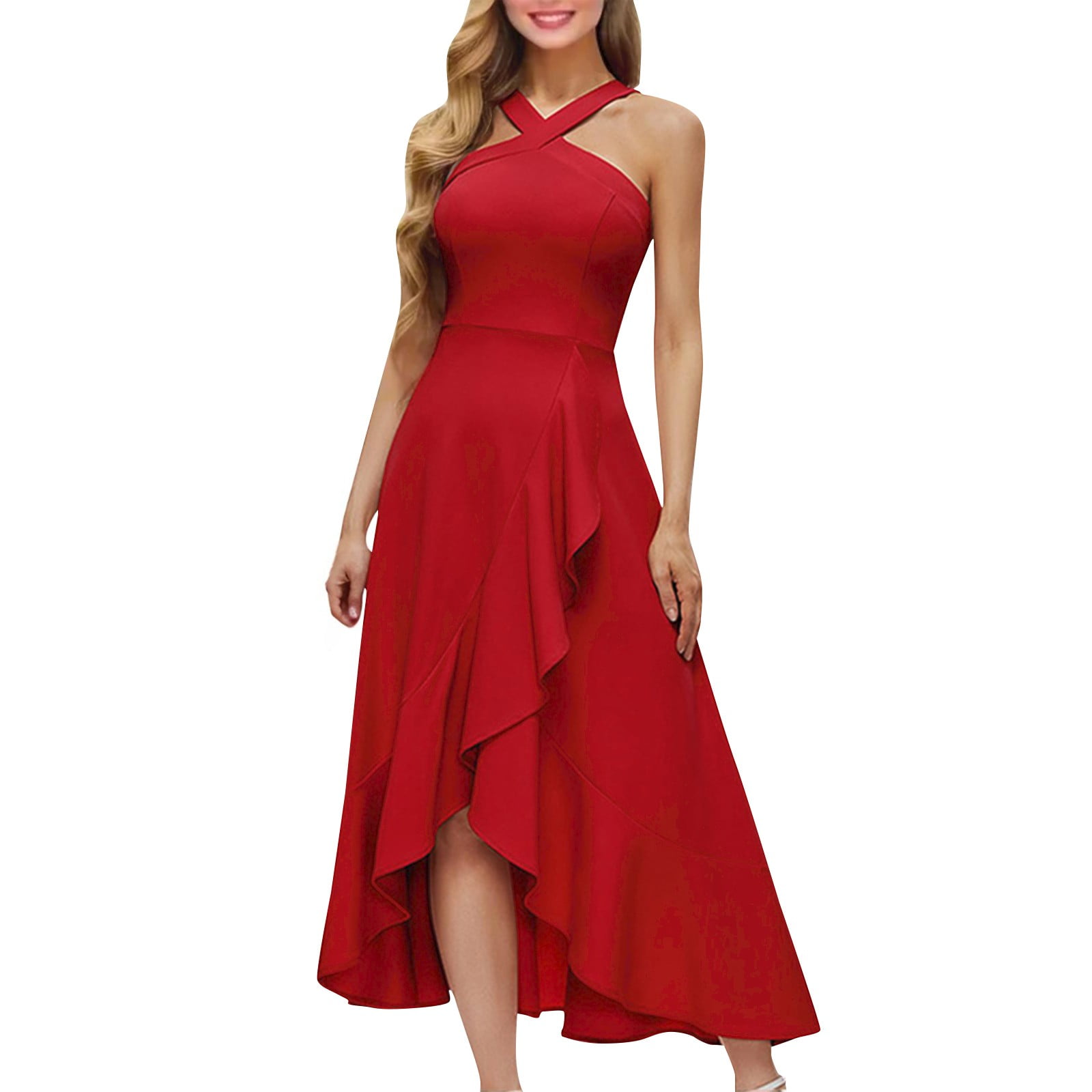 Plus Size Sundress, For Women 2025 Elegant Classy Sleeveless Sexy Evening  Dress Prom Ruffle Leather Dress Long Sleeve Wedding Guest Going Out Dresses  Bride Dresses (S, Red) ZMTing - Walmart.com