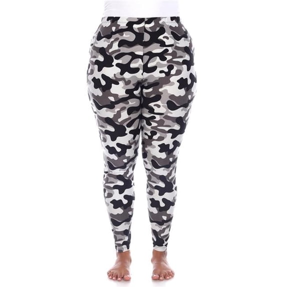 Plus Size Super Soft Midi-Rise Printed Leggings for Womens, Grey Army