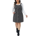 thumbnail image 1 of Plus Size Suspender Dresses for Women High Waist Tweed Single-Breasted Overall Dress 2X Black White, 1 of 6