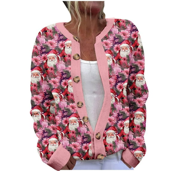 Plus Size Sweater Cardigan for Women Cute Snowman Print Xmas Coat Outwear Long Sleeve Button Down Open Front Clothes