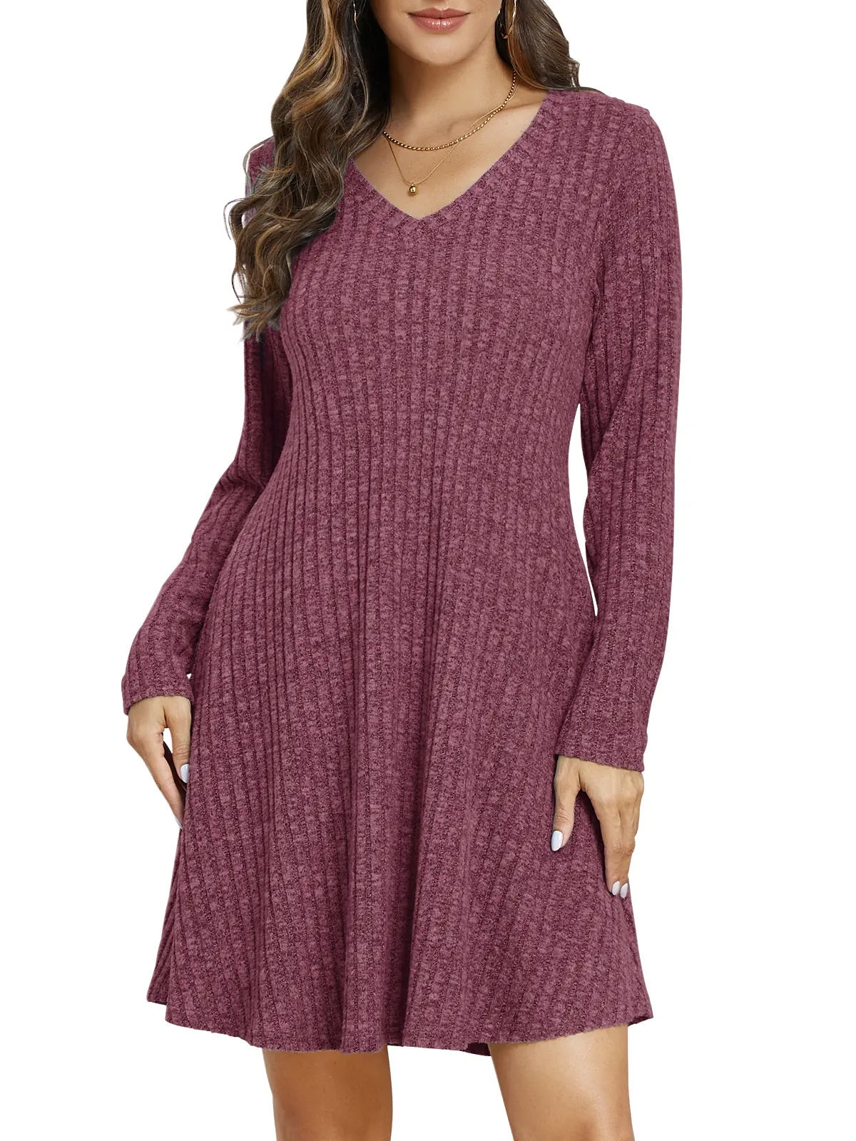 Jayscreate Damen Cordkleid Langarm - V-Ausschnitt A-Linie Für Herbst/Winter