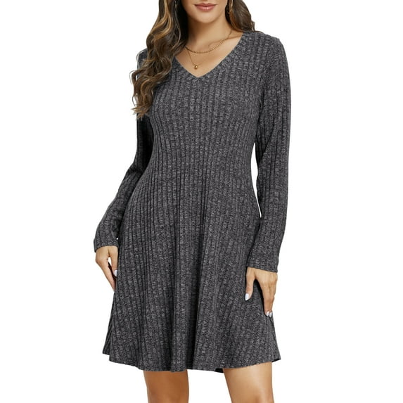 Plus Size Sweater Dresses for Women 5XL, VEPKUL Casual Sweater Dresses Long Sleeve V Neck Fall Winter Dress Tunic Dress with Pockets
