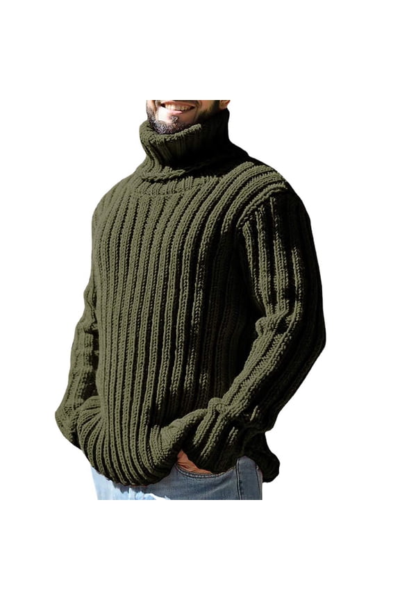 Plus Size Sweater Mens Winter Turtleneck Color Matching Knitted Wool Coat Sweater (Color: Green,Size: XL )