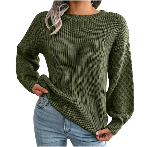 Plus Size Sweater Tops On Seasonal Women's Colorful Long Sleeve off Shoulder Knit Sweater Crew Neck Sweater Army Green 8(L)