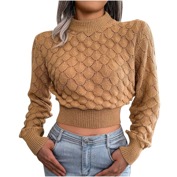 Plus Size Sweater Tops On Seasonal Women's Colorful Long Sleeve off Shoulder Knit Sweater Crew Neck Sweater Khaki 4(S)